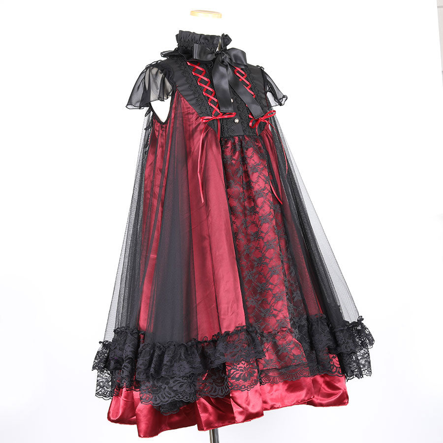 LACE-UP ANGEL WING DRESS (BLACK x RED)