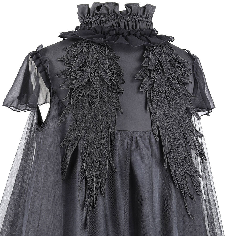 LACE-UP ANGEL WING DRESS (BLACK)