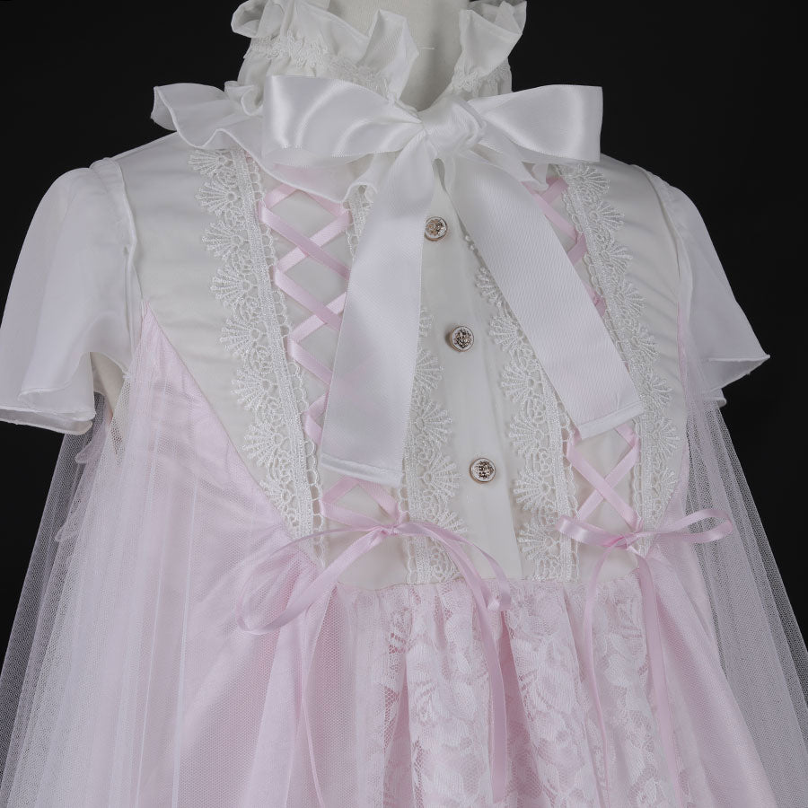 LACE-UP ANGEL WING DRESS (WHITE x PINK)
