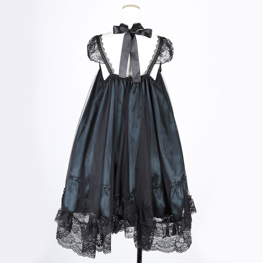 LACE UP BABY DOLL DRESS (BLACK x GREEN)