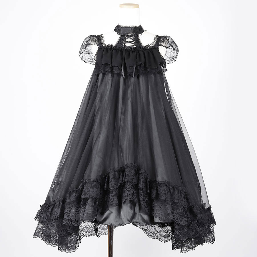 LACE UP BABY DOLL DRESS (BLACK)