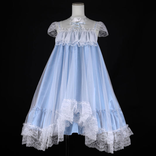 蕾丝婴儿娃娃连衣裙（蓝色X白色）