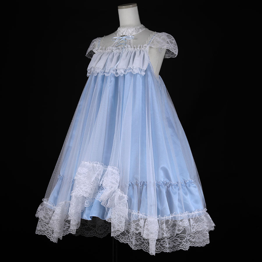 LACE UP BABY DOLL DRESS (BLUE x WHITE)