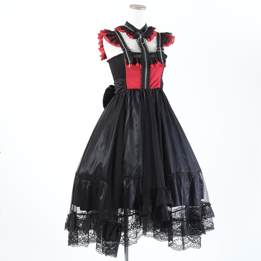 CONFINEMENT ZIPPER DRESS (BLACK x RED)