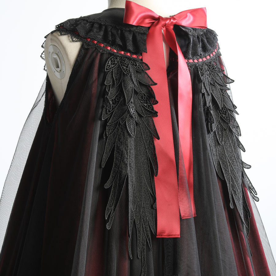 ANGEL WING COLLAR FRILL DRESS  (BLACK x RED)