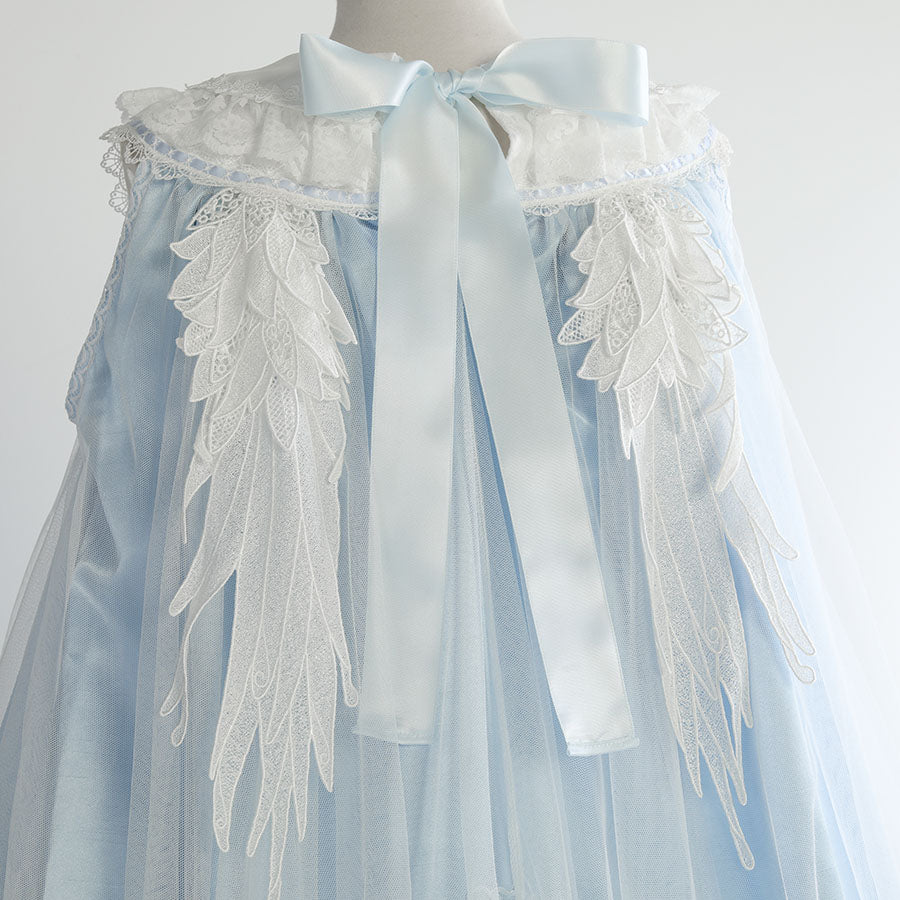 ANGEL WING COLLAR FRILL DRESS  (WHITE x BLUE)