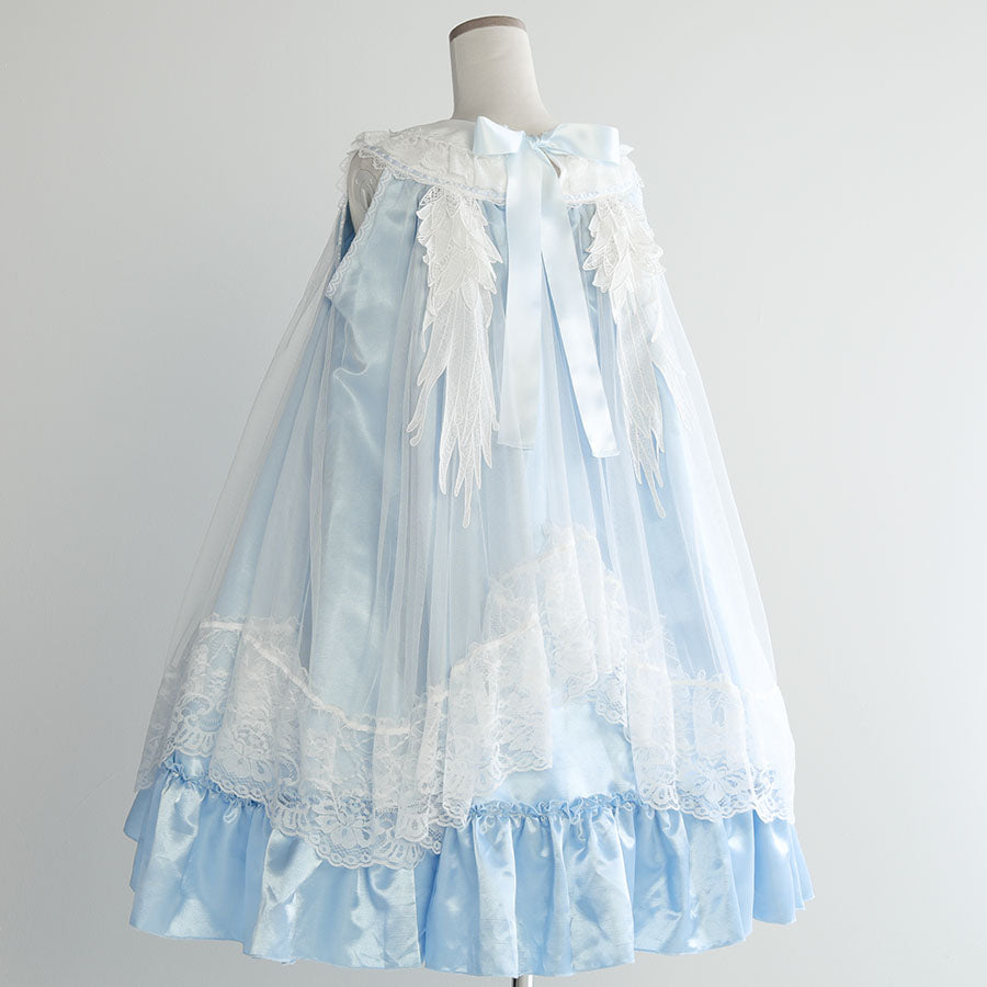 ANGEL WING COLLAR FRILL DRESS (WHITE x BLUE)