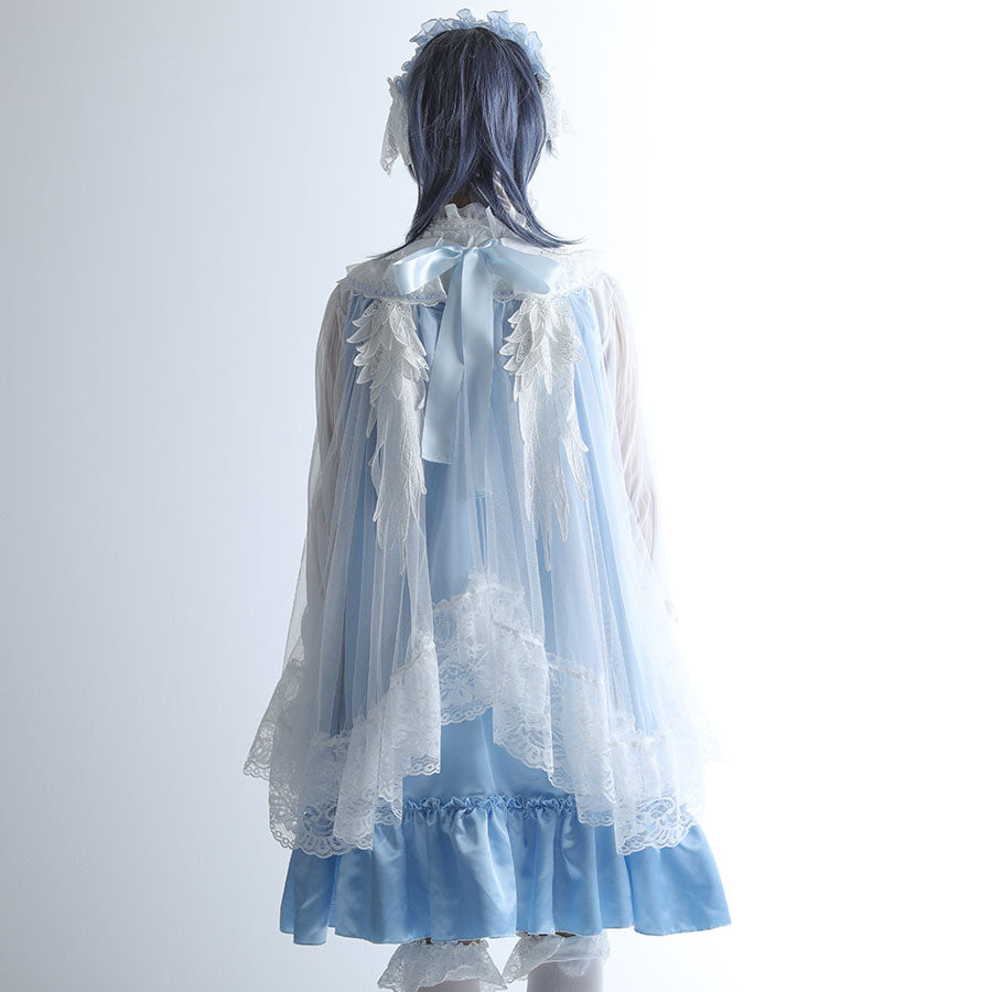 ANGEL WING COLLAR FRILL DRESS (WHITE x BLUE)ロリィタファッション