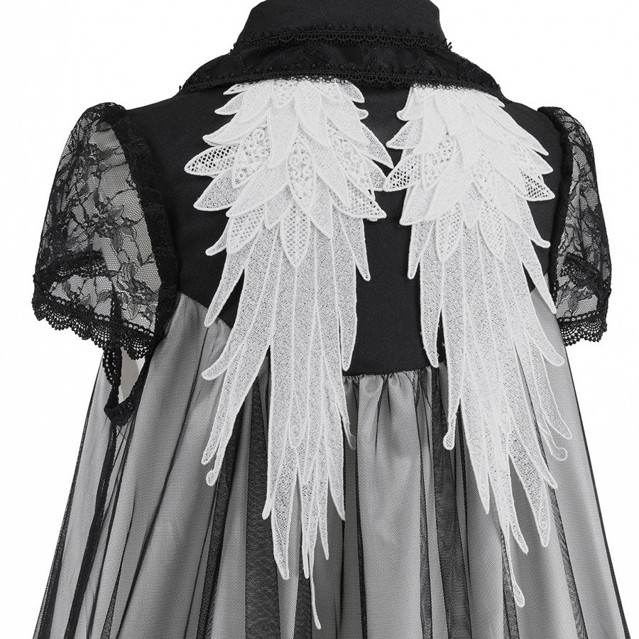 DOUBLE COLLAR CROSS JEWEL ANGEL WING DRESS (BLACK x WHITE)