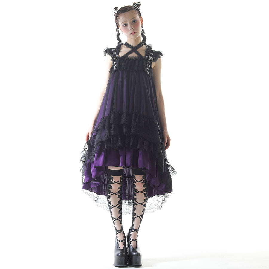 CHOKER HOOK TULLE DRESS (BLACK x PURPLE) MAJOH CHOKER HOOK TULLE DRESS (BLACK x PURPLE) MAJOH