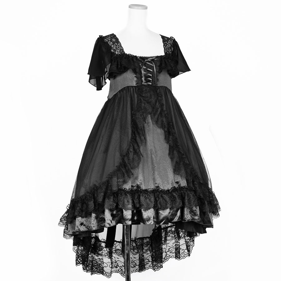 SHELL FRILL LACE UP DRESS (BLACK)