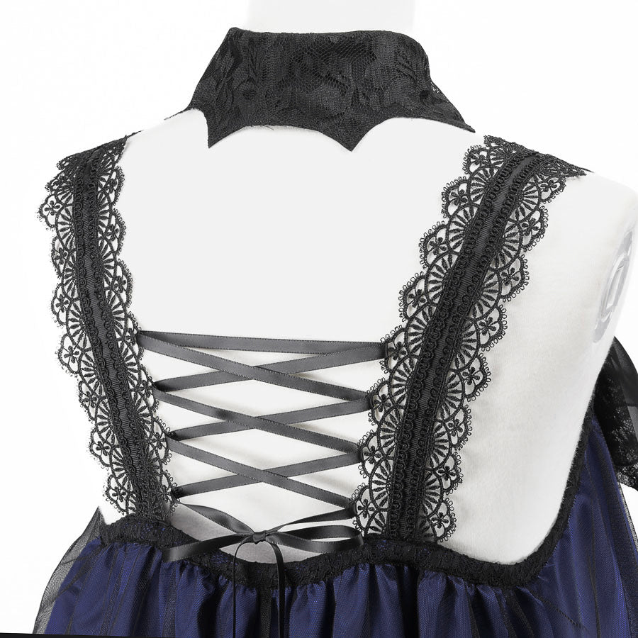 BAT WING COLLAR VEIL DRESS (BLACK x BLUE)