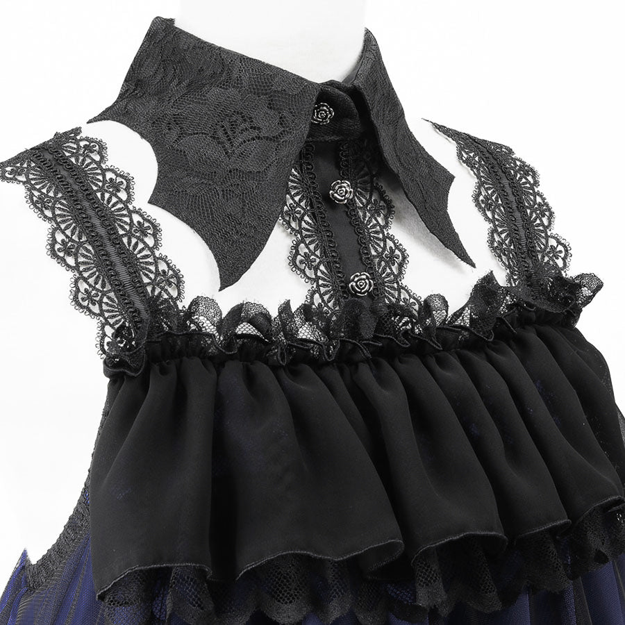 BAT WING COLLAR VEIL DRESS (BLACK x BLUE)