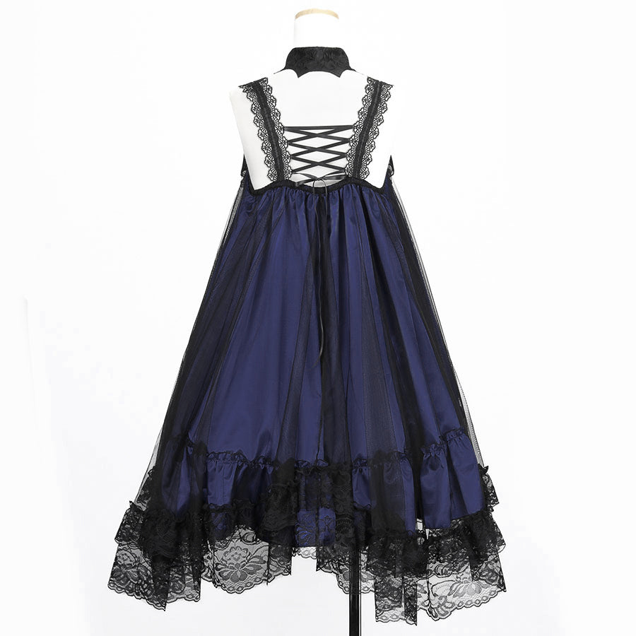 BAT WING COLLAR VEIL DRESS (BLACK x BLUE)