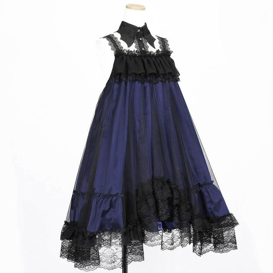 BAT WING COLLAR VEIL DRESS (BLACK x BLUE)