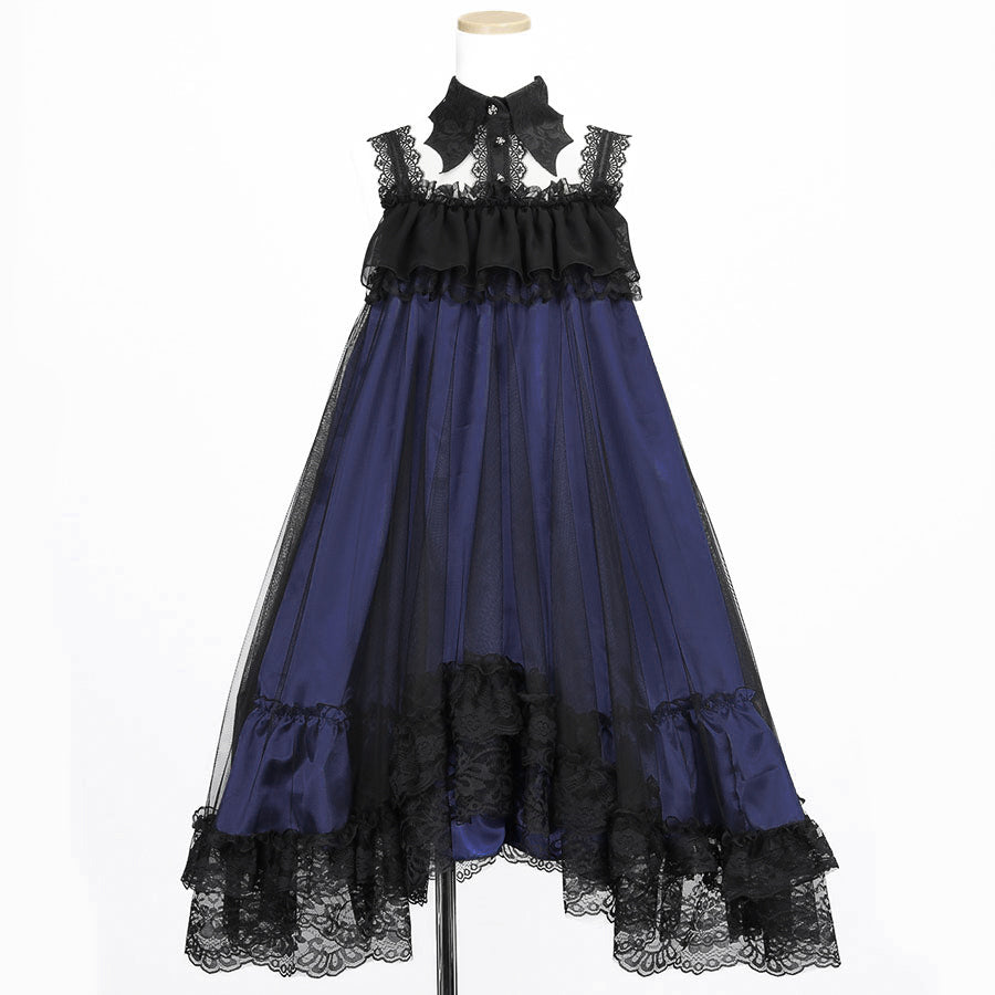 BAT WING COLLAR VEIL DRESS (BLACK x BLUE)