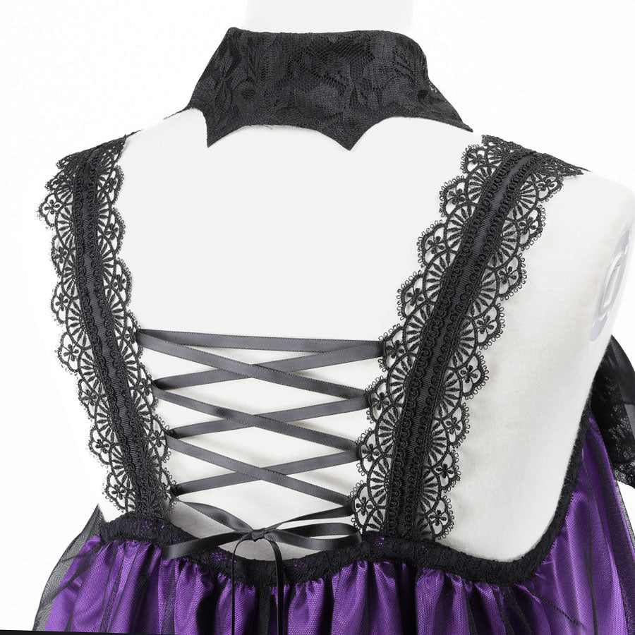 BAT WING COLLAR VEIL DRESS (BLACK x PURPLE)