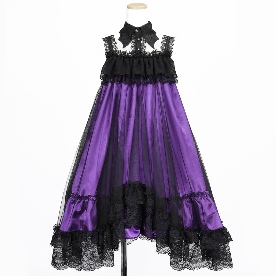 BAT WING COLLAR VEIL DRESS (BLACK x PURPLE)