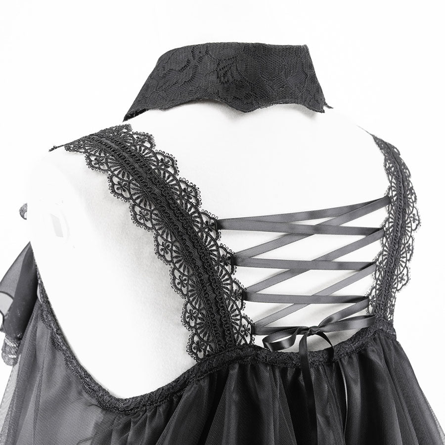 BAT WING COLLAR VEIL DRESS (BLACK)