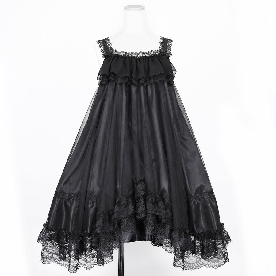 BAT WING COLLAR VEIL DRESS (BLACK)