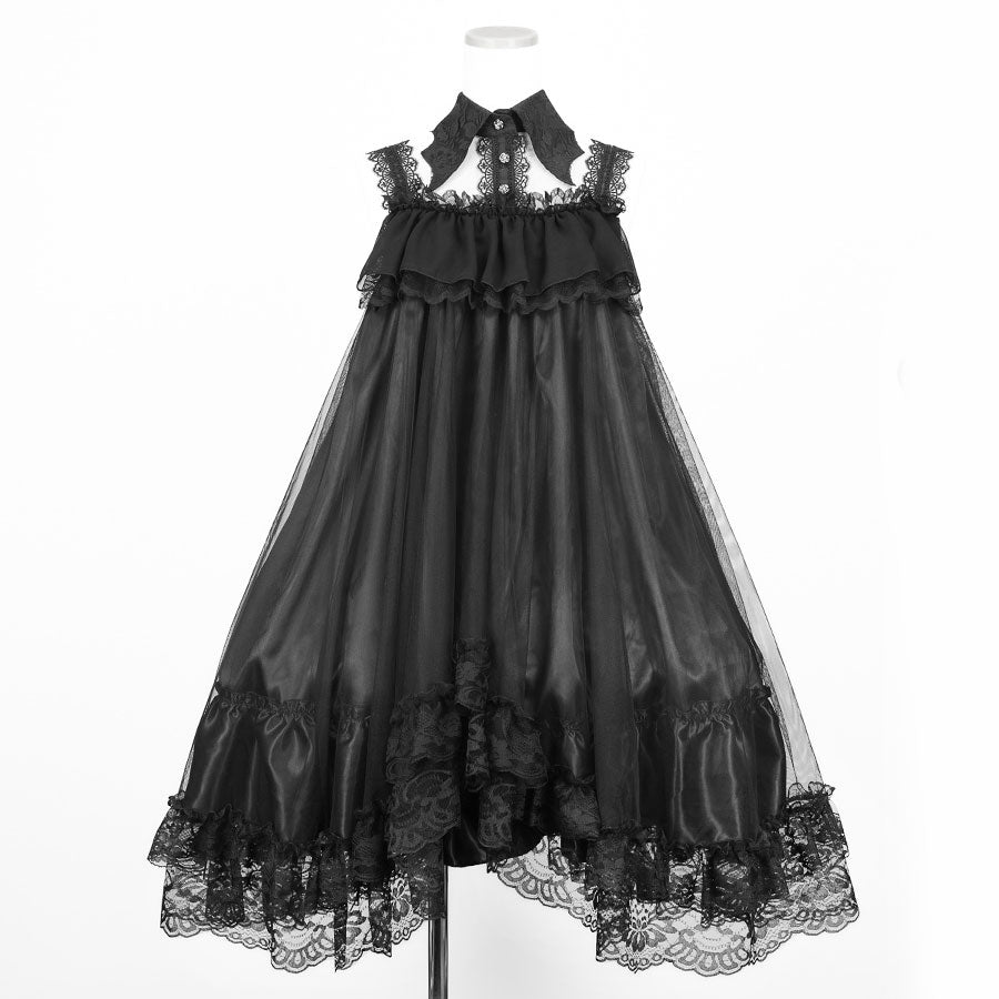 BAT WING COLLAR VEIL DRESS (BLACK)