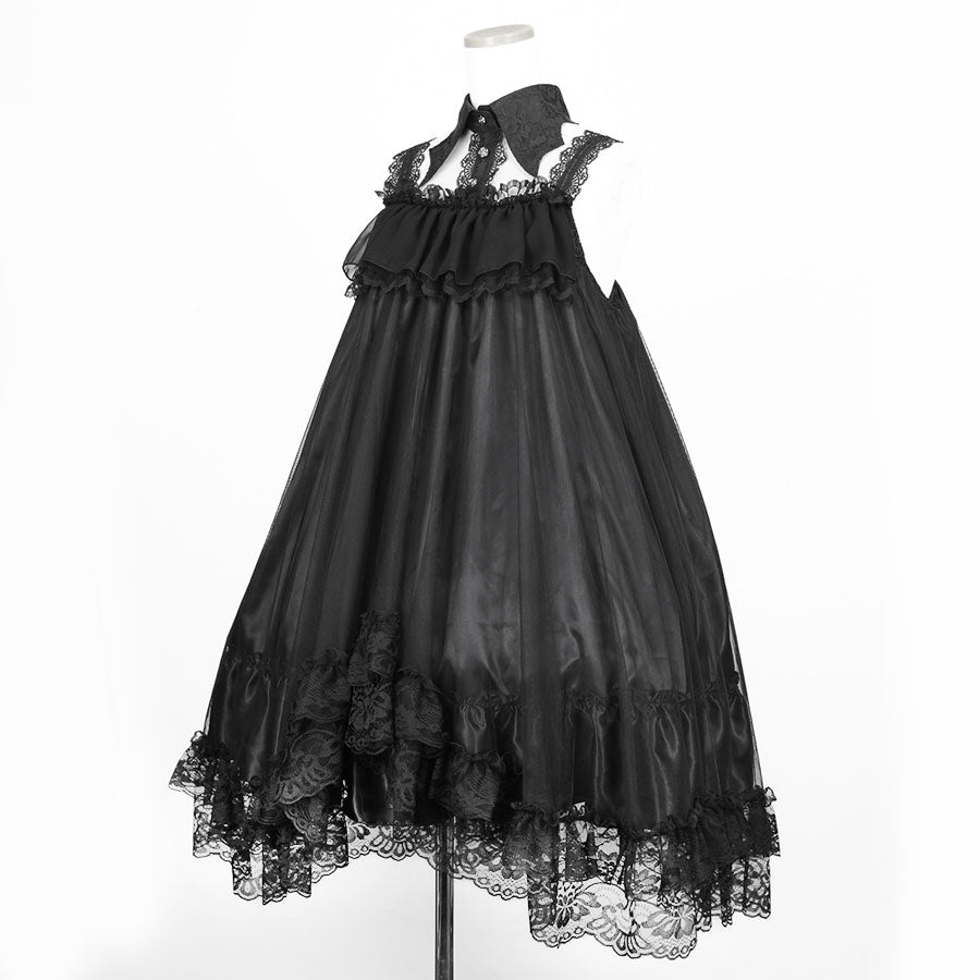 BAT WING COLLAR VEIL DRESS (BLACK)