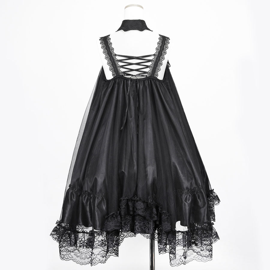 BAT WING COLLAR VEIL DRESS (BLACK)