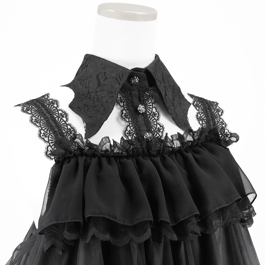 BAT WING COLLAR VEIL DRESS (BLACK)