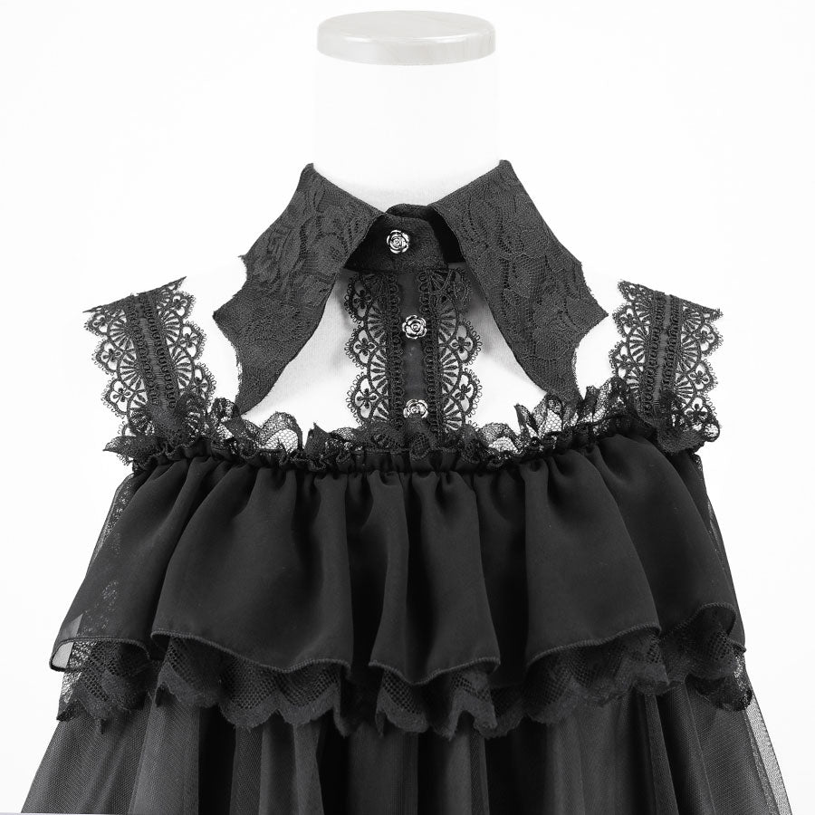 BAT WING COLLAR VEIL DRESS (BLACK)