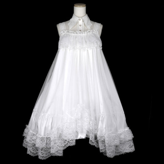 BAT WING COLLAR VEIL DRESS (WHITE)