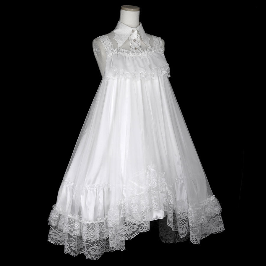 BAT WING COLLAR VEIL DRESS (WHITE)