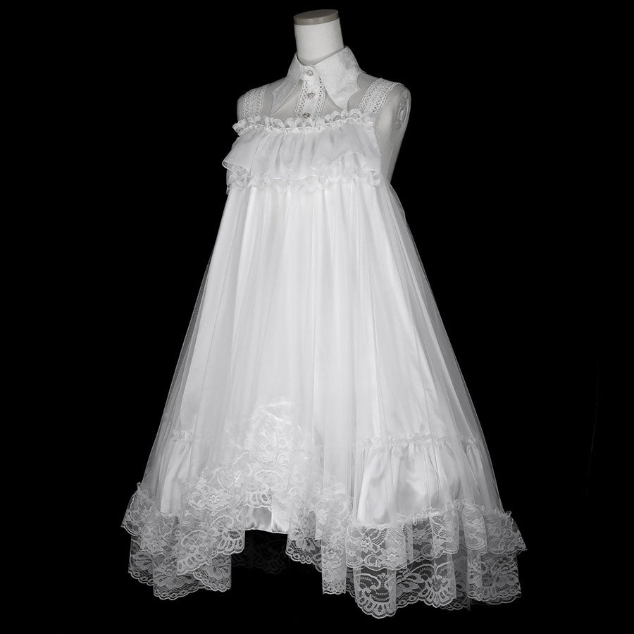 BAT WING COLLAR VEIL DRESS (WHITE)