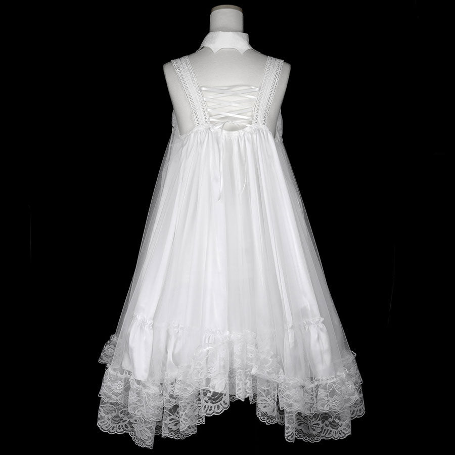 BAT WING COLLAR VEIL DRESS (WHITE)