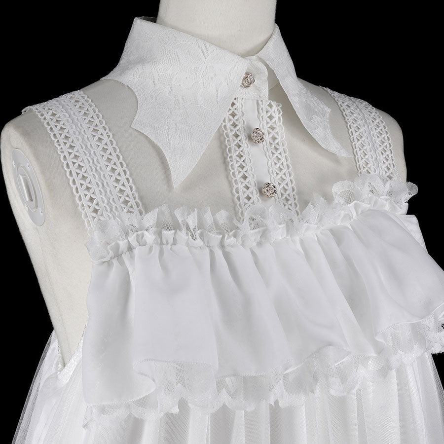 BAT WING COLLAR VEIL DRESS (WHITE)