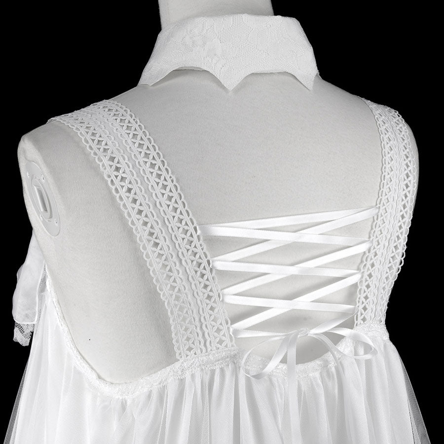 BAT WING COLLAR VEIL DRESS (WHITE)