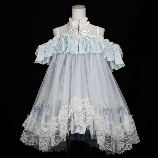 MINI DEVIL ANGEL WING DRESS (WHITE-BLUE)