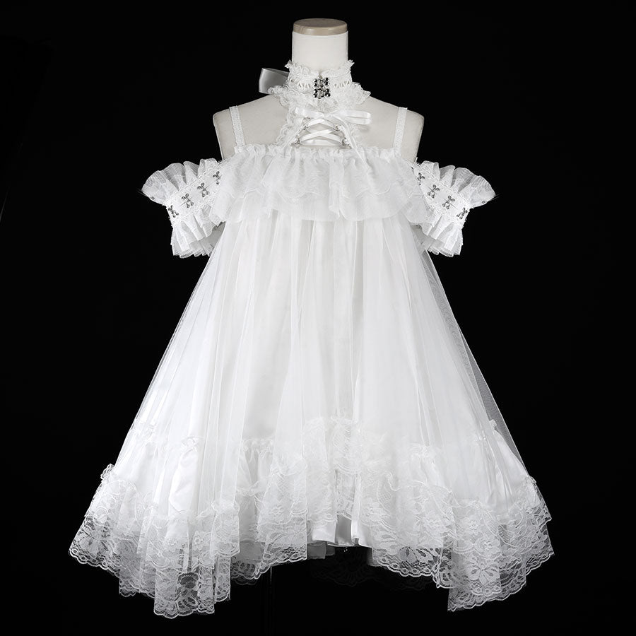 露肩钩扣连衣裙（白色）