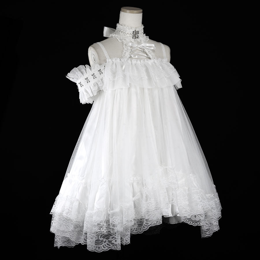 露肩钩扣连衣裙（白色）