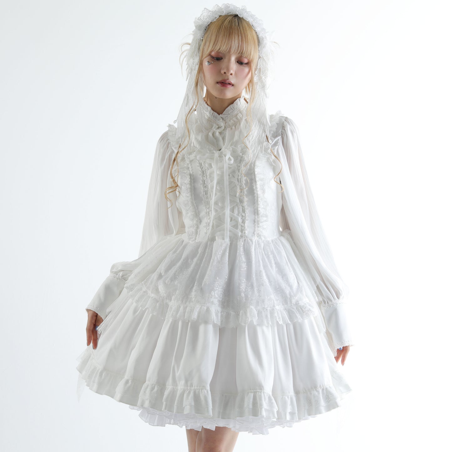 MINI LACE UP BUSTIER JUMPER SKIRT (WHITE)