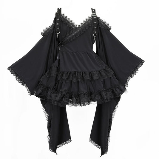 [予約3週間]SWEET DEVIL OFF SHOULDER KIMONO OP (BLACK)
