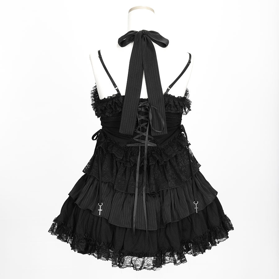 MINI CROSS ZIPPER HALTER NECK ONE PIECE (BLACK) – MAJOH