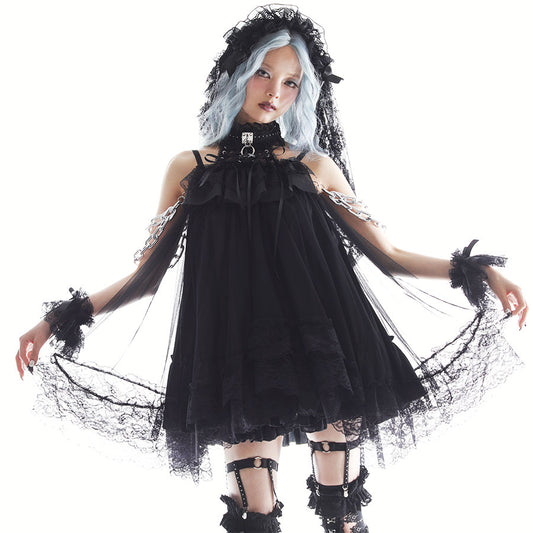 ENCHAINMENT DOUBLE LACE UP ONE PIECE (BLACK)