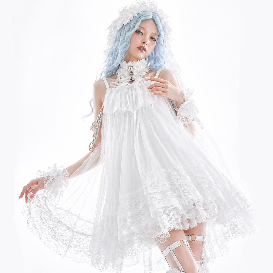 ENCHAINMENT DOUBLE LACE UP ONE PIECE (WHITE)