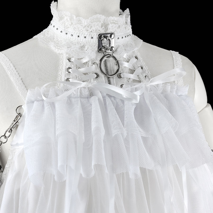 ENCHAINMENT DOUBLE LACE UP ONE PIECE (WHITE)