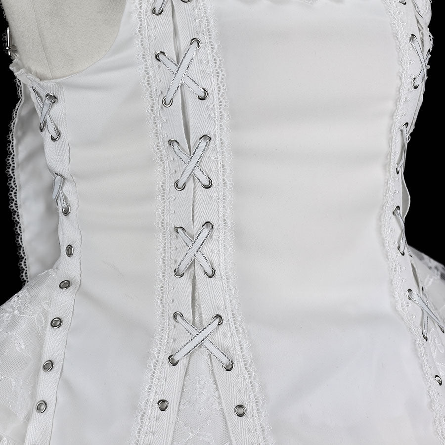 EYELET LACE-UP ONE-PIECE DRESS (WHITE)