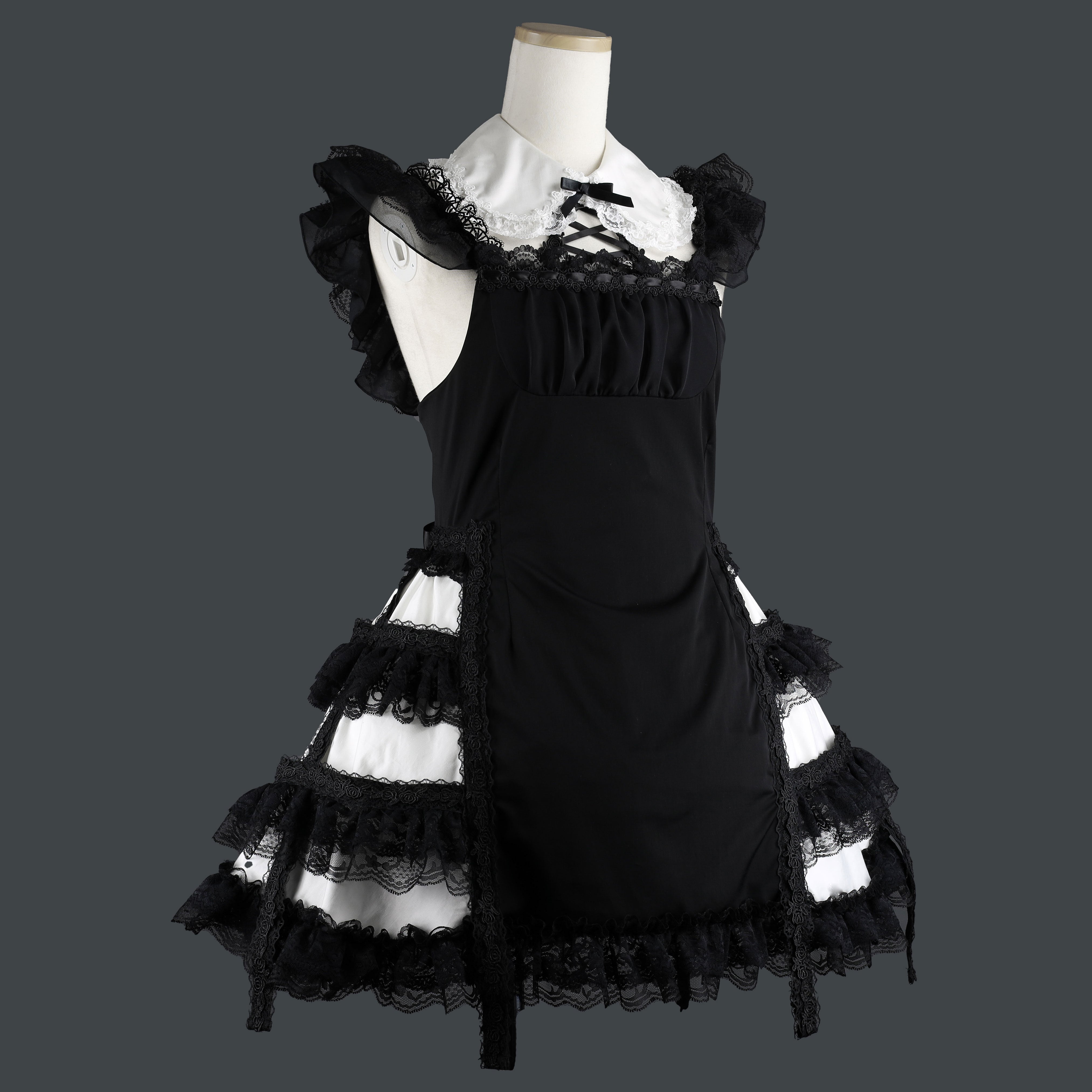 予約1ヶ月]MINI COLLAR SIDE CAGE ONE PIECE (BLACK x WHITE) – MAJOH