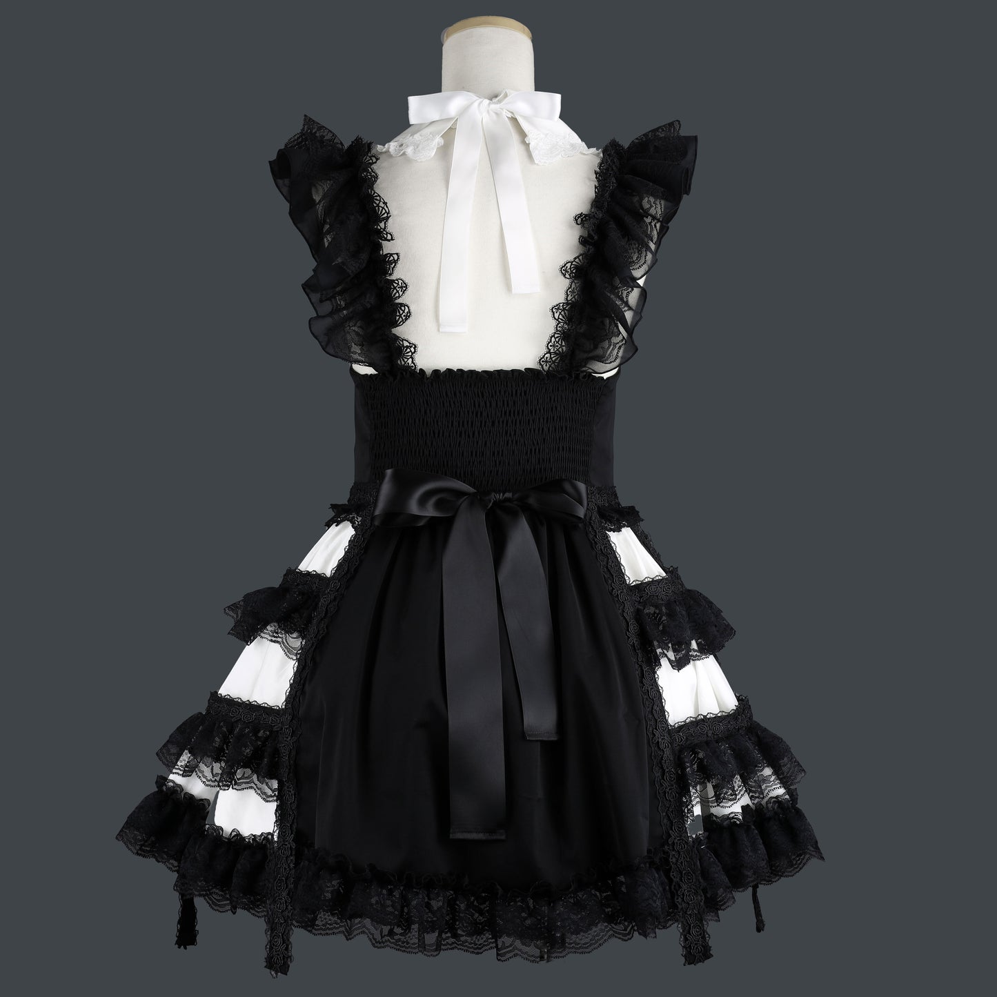 [预约1个月]MINI COLLAR SIDE CAGE 连衣裙 (黑色 x 白色)