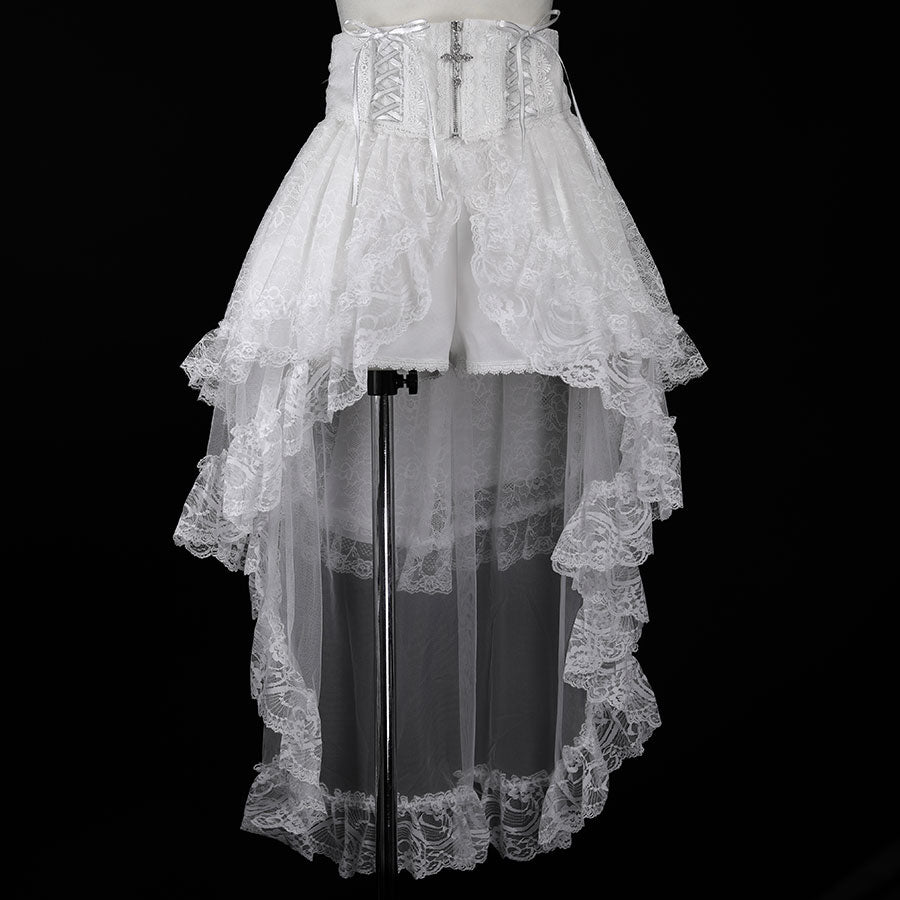 十字宝石系带面纱长裤（白色）