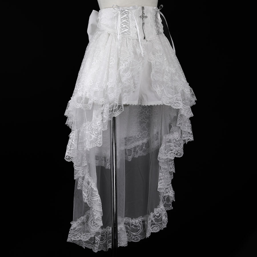 十字宝石系带面纱长裤（白色）