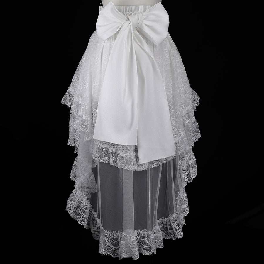 十字宝石系带面纱长裤（白色）